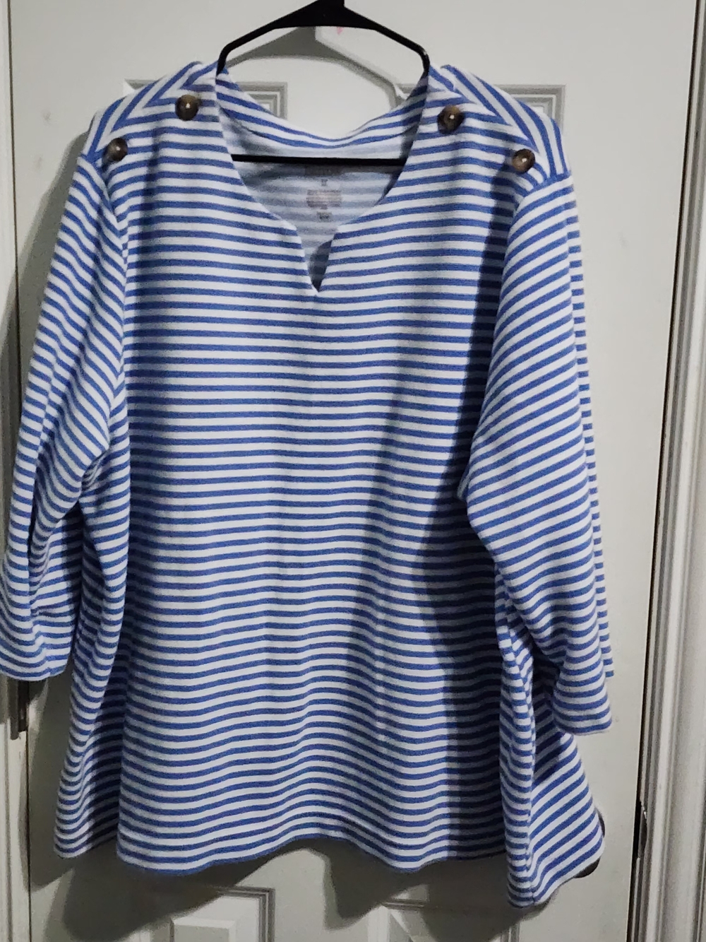 croft & barrow Blue and White Striped Button-Shoulder Blouse